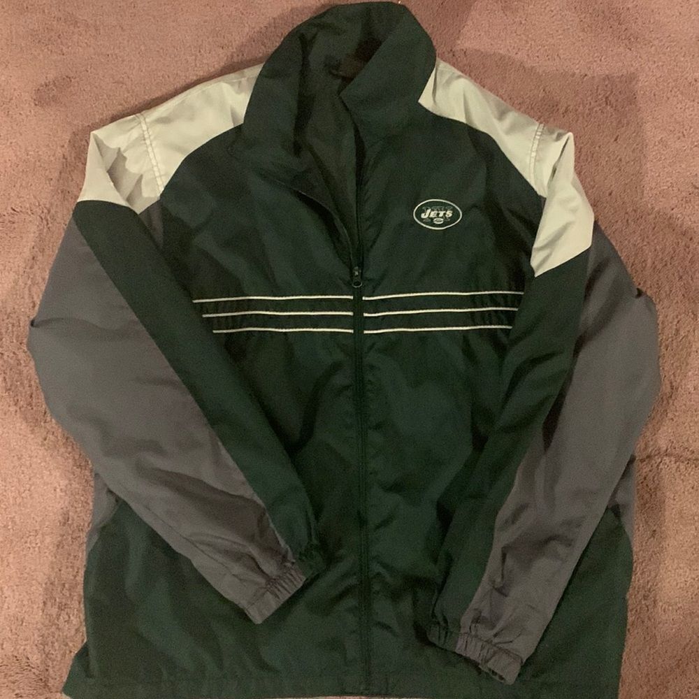 Reebok NFL Team Apparel New York Jets Windbreaker Jacket Green Grey Mens XL